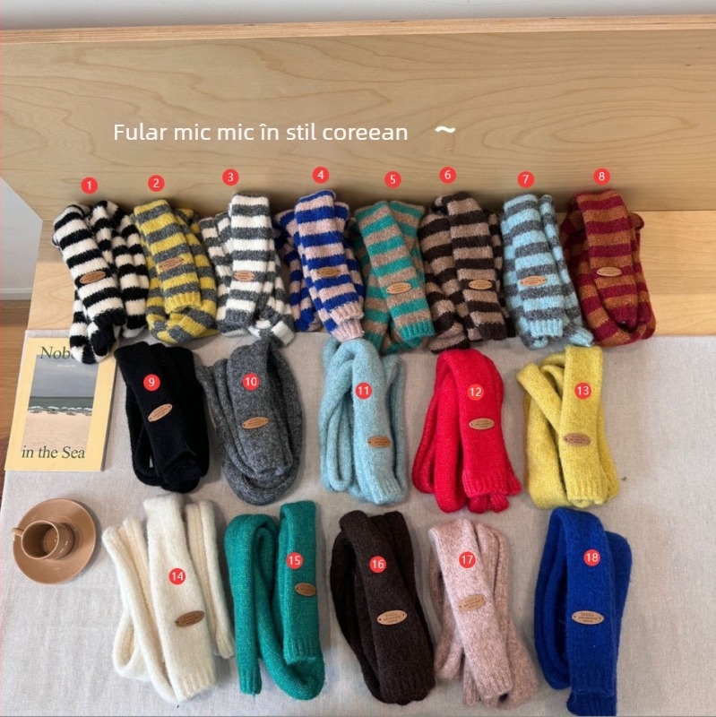 Eșarfă tricotată din lână, dungată, țesătură plată, încălzește, iarnă, stil proaspăt și drăguț