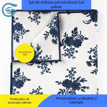 Șal pătrat din bumbac, model floral, tricotare warp, imprimare, personalizare, brand Auspicious Spring, stil retro, mic pătrat