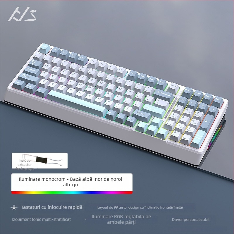 Kit tastatură mecanică Black Snake YG98, iluminare RGB, cablat, peste 98 taste, switch-uri mecanice