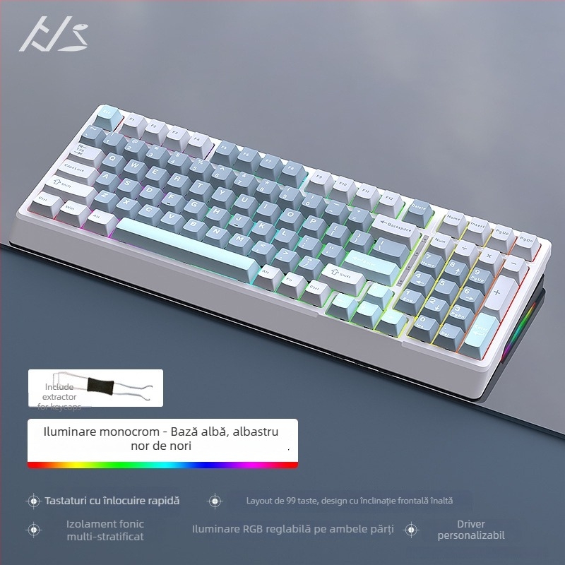 Kit tastatură mecanică Black Snake YG98, iluminare RGB, cablat, peste 98 taste, switch-uri mecanice