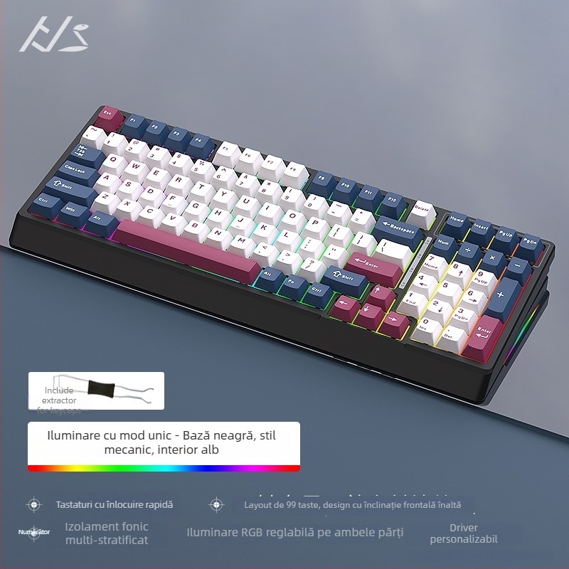 Kit tastatură mecanică Black Snake YG98, iluminare RGB, cablat, peste 98 taste, switch-uri mecanice