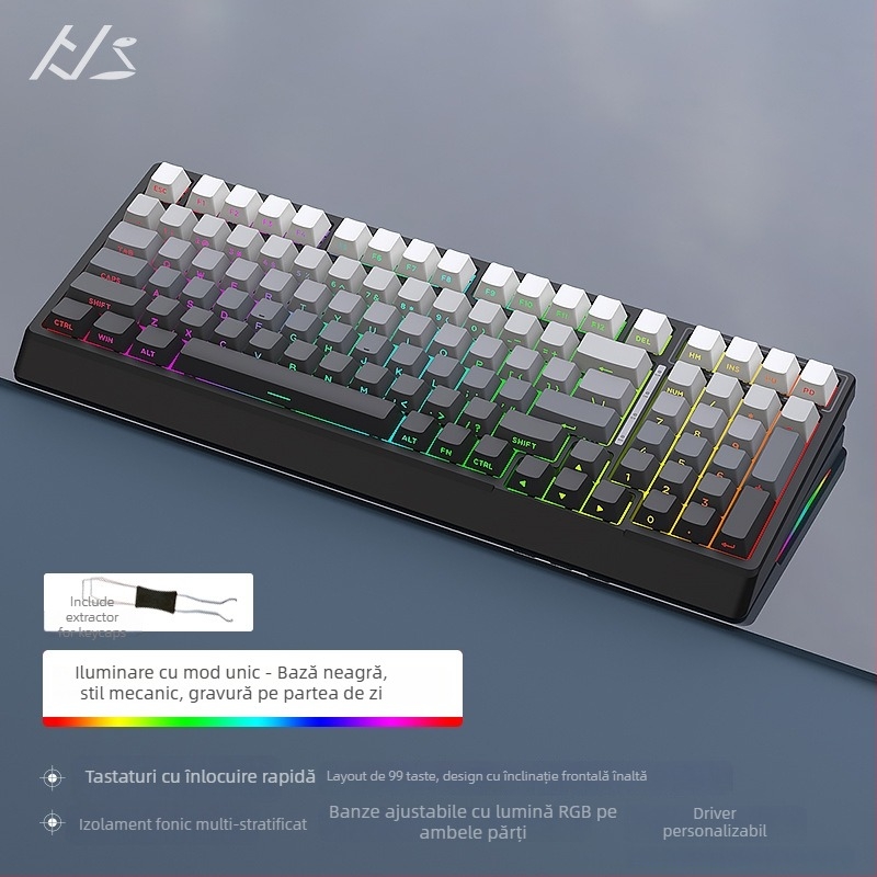 Kit tastatură mecanică Black Snake YG98, iluminare RGB, cablat, peste 98 taste, switch-uri mecanice