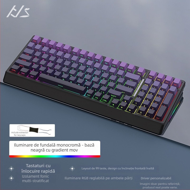 Kit tastatură mecanică Black Snake YG98, iluminare RGB, cablat, peste 98 taste, switch-uri mecanice