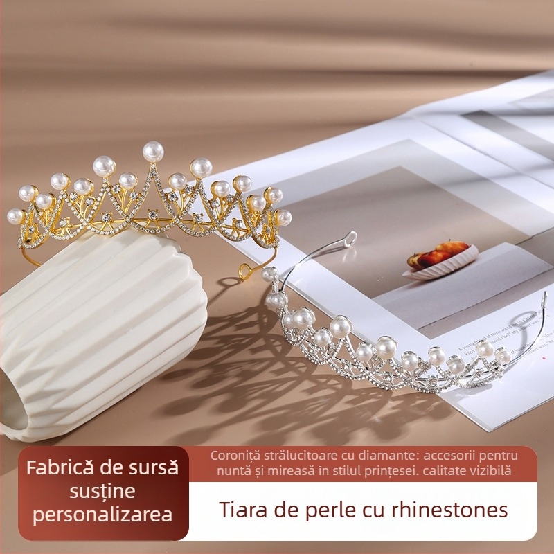Coroană pentru cap din rhinestones – accesoriu feminin pentru păr, stil simplu, potrivit pentru nuntă sau zi de naștere