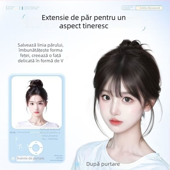 Piesă de păr cu breton în stil franțuzesc, breton subțire invizibil, păr amestecat real, semi-învăluit manual, adaugă volum la creștet