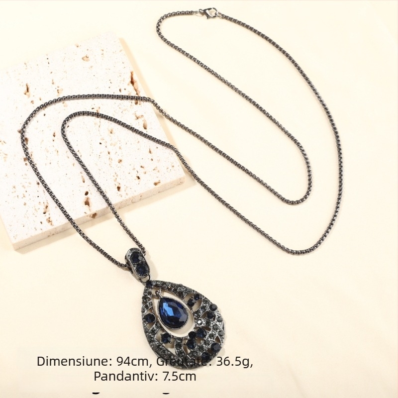 Colier lung cu pandantiv în formă de picătură, lanț șarpe, aliaj, 81 cm+