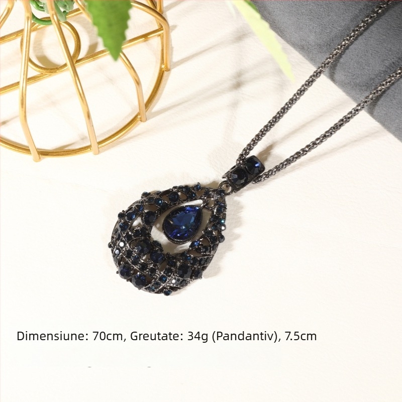 Colier lung cu pandantiv în formă de picătură, lanț șarpe, aliaj, 81 cm+