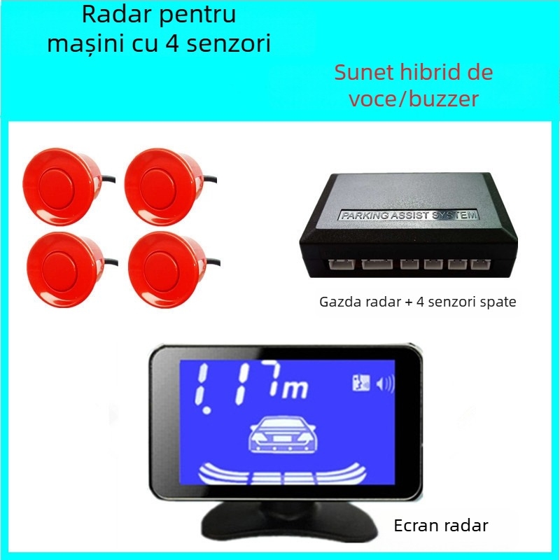 Radar de mers înapoi cu 4/6/8 sonde, sonerie cu voce reală, ecran în formă de semilună, imagine radar față-spate, model CQ-1401