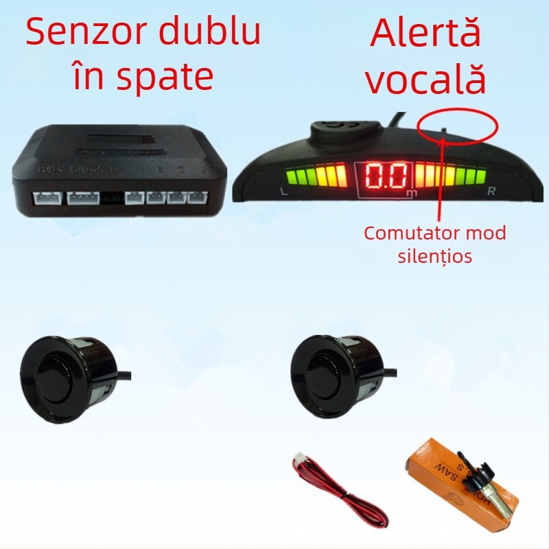 Radar de mers înapoi cu 4/6/8 sonde, sonerie cu voce reală, ecran în formă de semilună, imagine radar față-spate, model CQ-1401