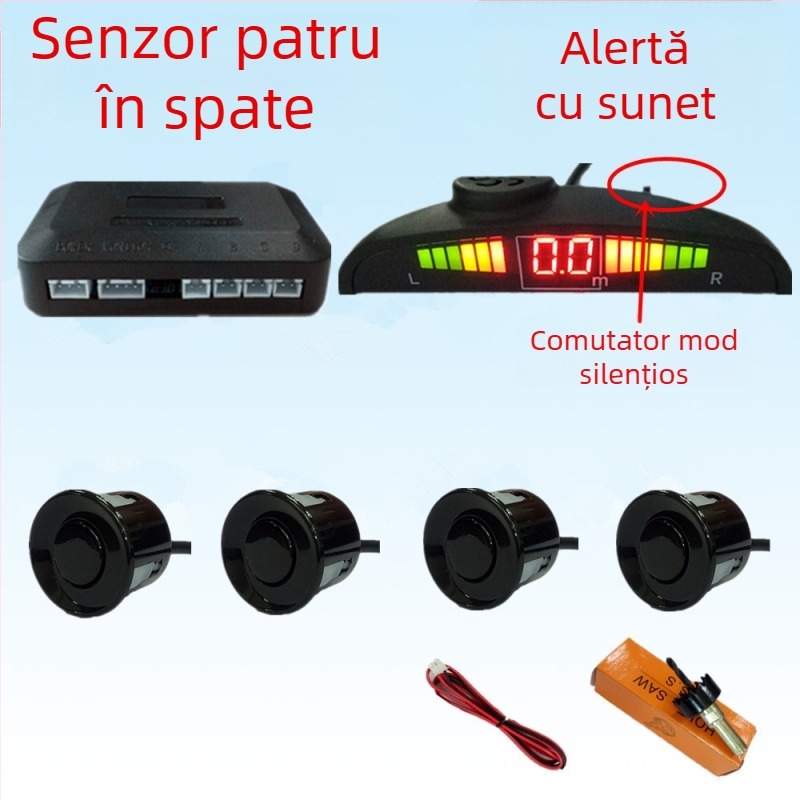 Radar de mers înapoi cu 4/6/8 sonde, sonerie cu voce reală, ecran în formă de semilună, imagine radar față-spate, model CQ-1401