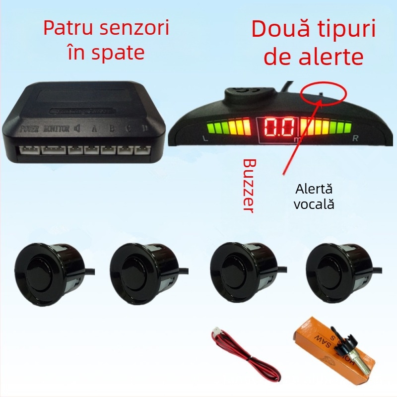 Radar de mers înapoi cu 4/6/8 sonde, sonerie cu voce reală, ecran în formă de semilună, imagine radar față-spate, model CQ-1401