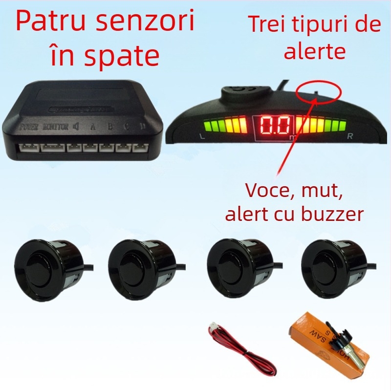 Radar de mers înapoi cu 4/6/8 sonde, sonerie cu voce reală, ecran în formă de semilună, imagine radar față-spate, model CQ-1401
