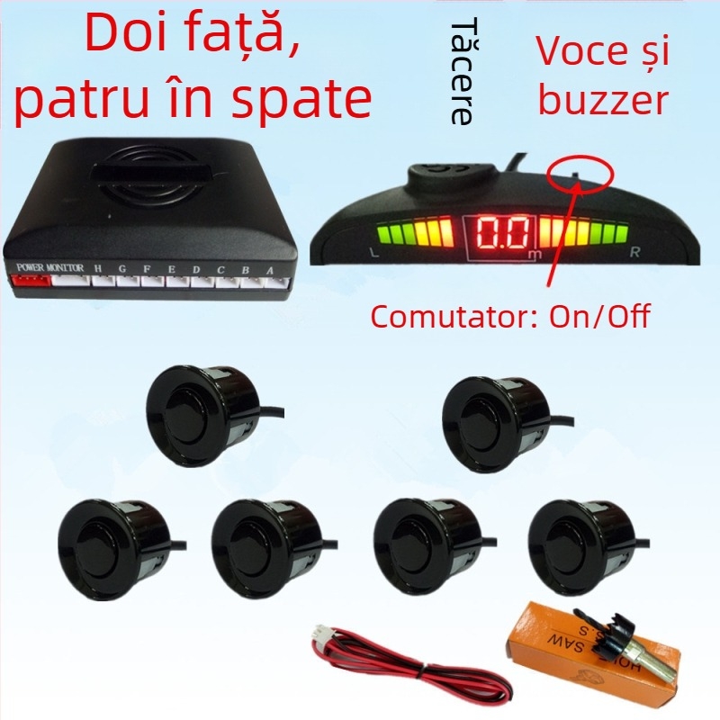 Radar de mers înapoi cu 4/6/8 sonde, sonerie cu voce reală, ecran în formă de semilună, imagine radar față-spate, model CQ-1401