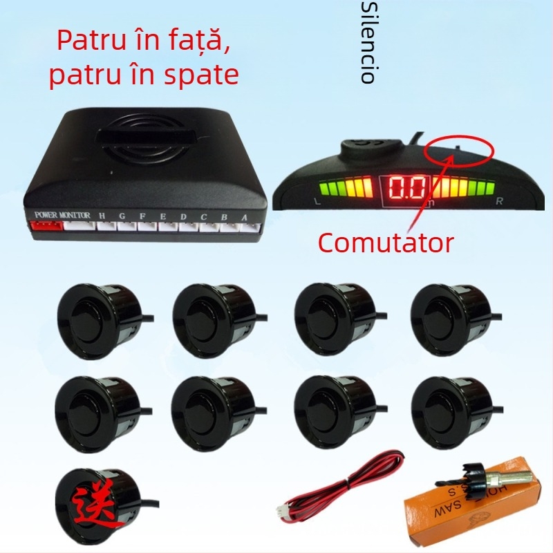 Radar de mers înapoi cu 4/6/8 sonde, sonerie cu voce reală, ecran în formă de semilună, imagine radar față-spate, model CQ-1401