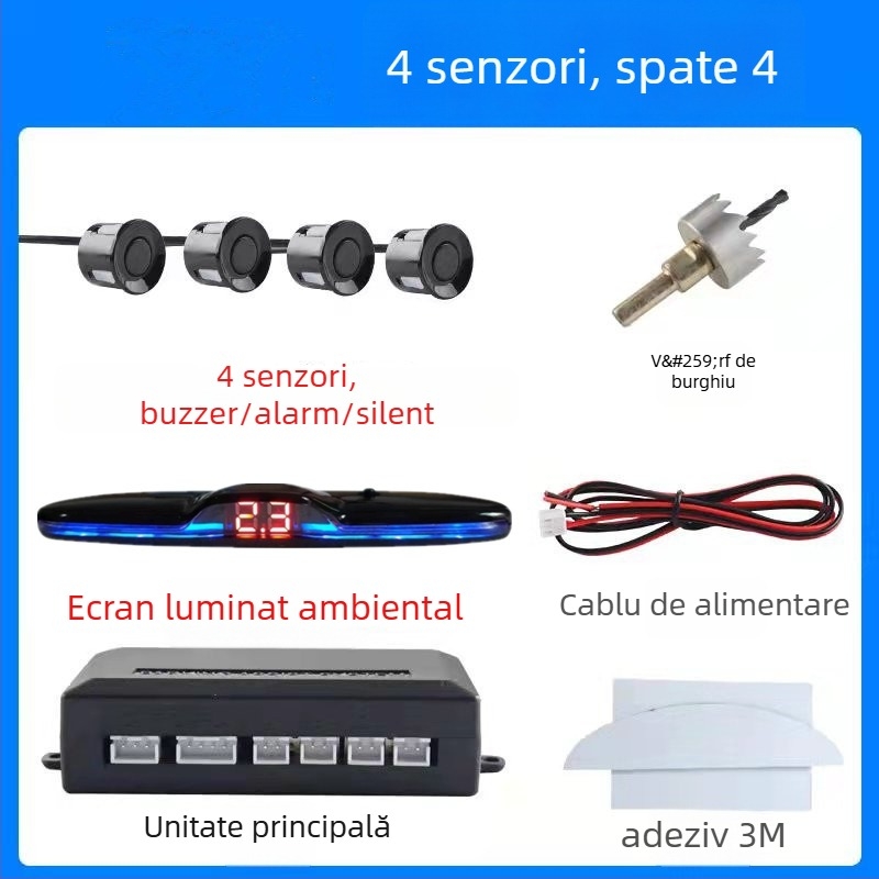 Radar de mers înapoi cu 4/6/8 sonde, sonerie cu voce reală, ecran în formă de semilună, imagine radar față-spate, model CQ-1401