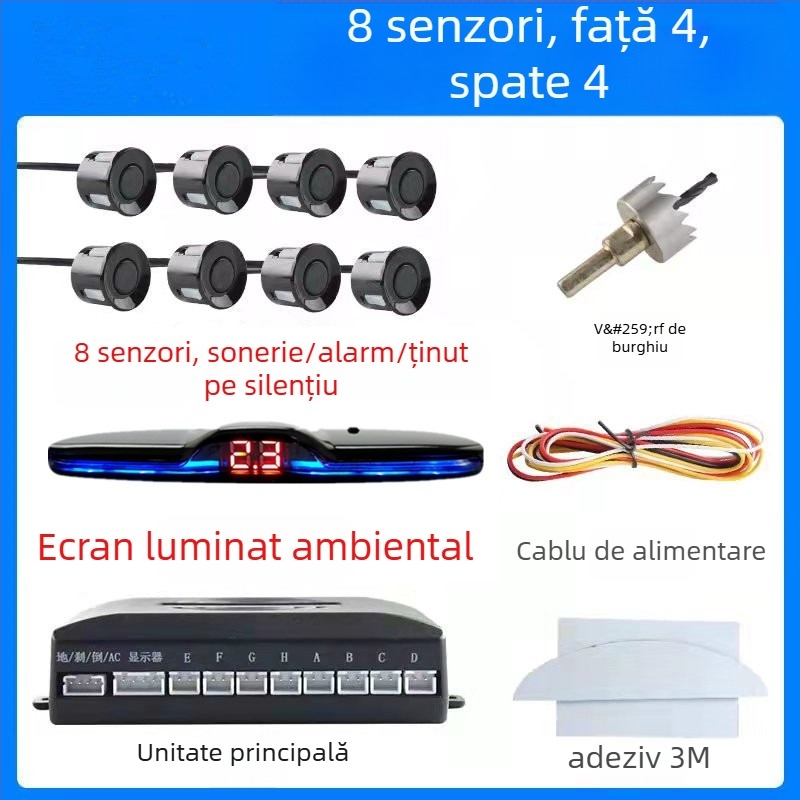 Radar de mers înapoi cu 4/6/8 sonde, sonerie cu voce reală, ecran în formă de semilună, imagine radar față-spate, model CQ-1401