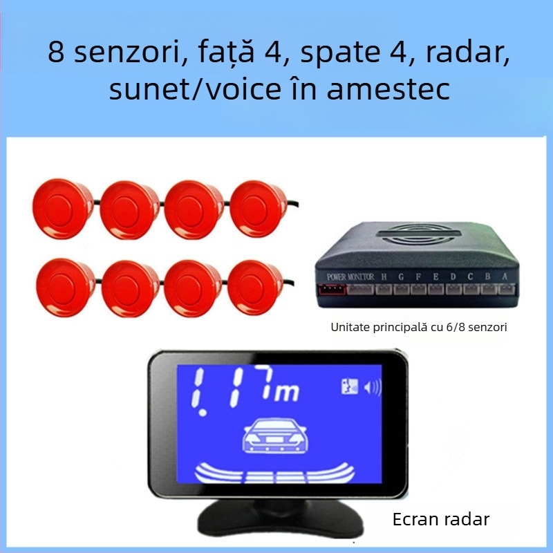 Radar de mers înapoi cu 4/6/8 sonde, sonerie cu voce reală, ecran în formă de semilună, imagine radar față-spate, model CQ-1401