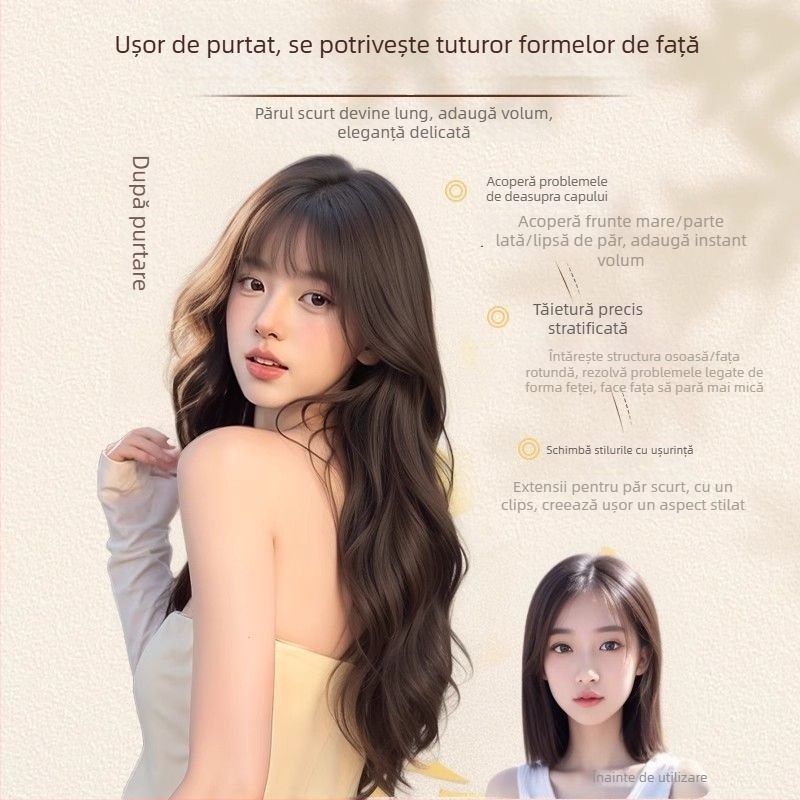 Extensii de păr pentru femei - volum, cu o coroană pufoasă și păr buclat în valuri de apă (Material păr: mătase proteică; Tehnologie de procesare: mecanism; Nu se vopsește și nu se perm; Tip păr: volum)