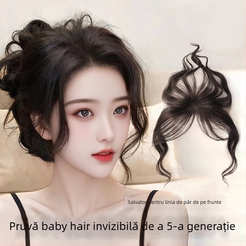 Piesă de păr pentru frunte și creștet pentru femei, lucrată manual, păr 100% uman, poate fi vopsită și poate fi supusă perm, breton drept sau înclinat, efect de modelare a feței