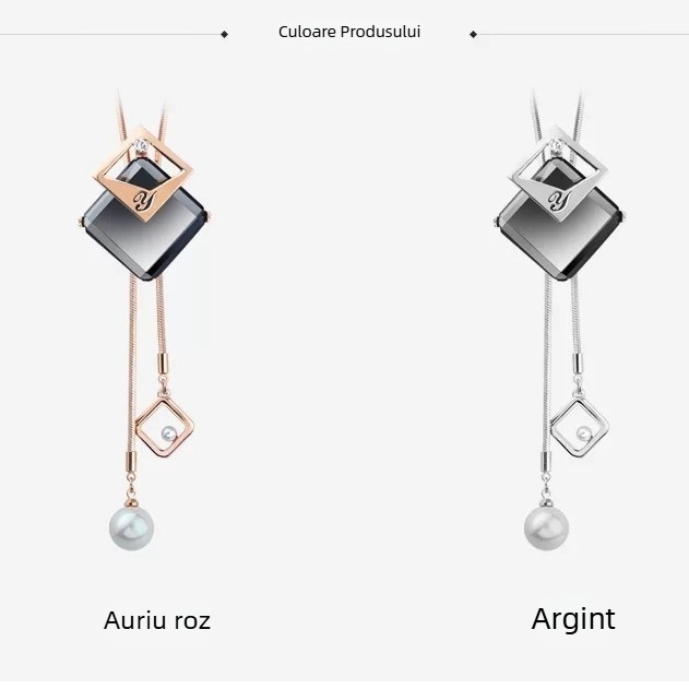 Colier-pulover pentru femei, stil coreean, cu ciucuri, din aliaj, lanț tip șarpe, model carouri, lungime 51–80 cm