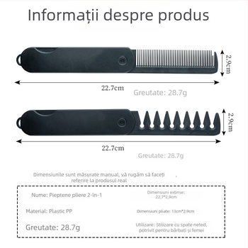 CestoMen Pieptene pliabil pentru păr și barbă cu dinți dubli – Plastic, dinți late, de călătorie