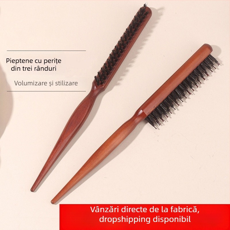 Pieptene pentru păr Ruiliang, din plastic, cu trei rânduri, origine Zhejiang, pentru uz zilnic