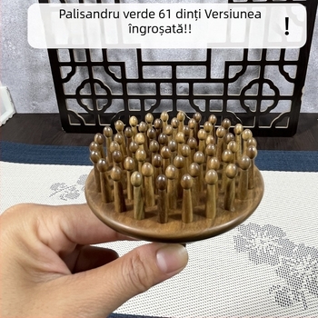 Pieptene din lemn de santal cu dinți îngroșați pentru îngrijirea părului și masajul scalpului — set cadou