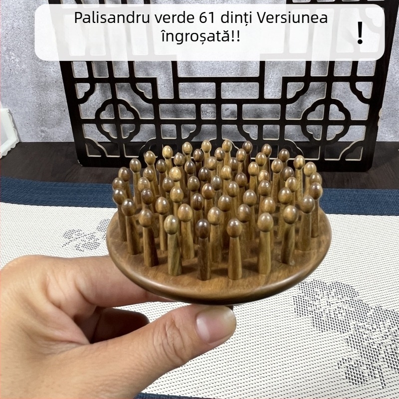 Pieptene din lemn de santal cu dinți îngroșați pentru îngrijirea părului și masajul scalpului — set cadou