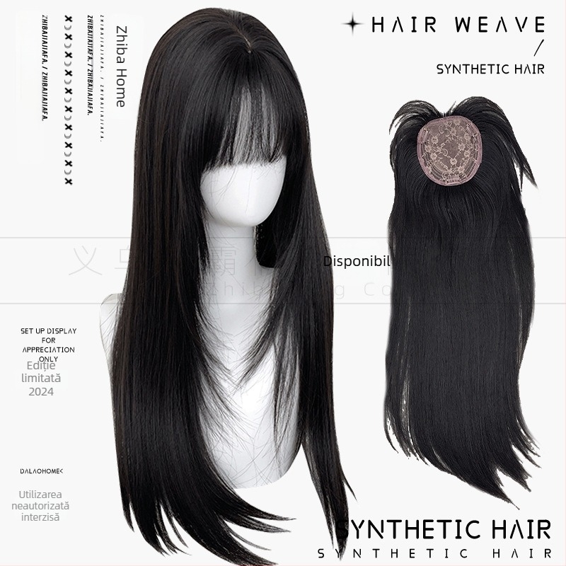 Piesă de perucă cu păr lung drept, fibre rezistente la temperatură, model PJ005