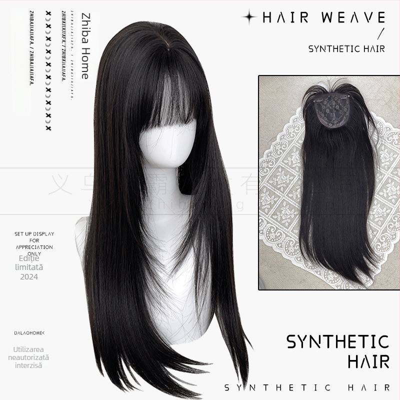 Piesă de perucă cu păr lung drept, fibre rezistente la temperatură, model PJ005