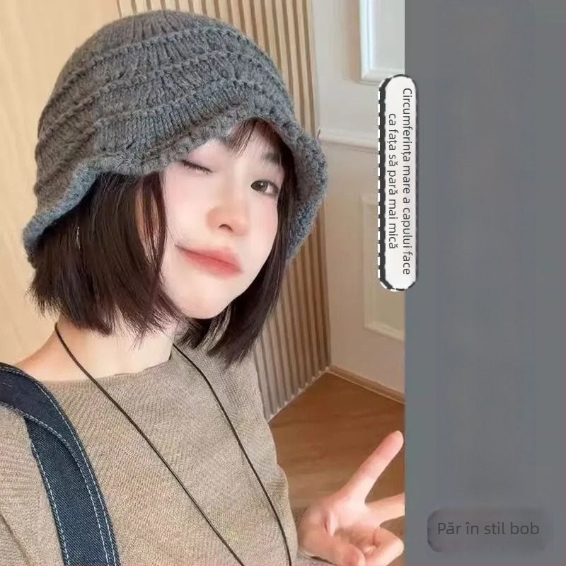 Șapcă-perucă pentru femei, perucă scurtă drept într-un beanie tricotat, fibră rezistentă la temperaturi înalte, protecție pentru urechi