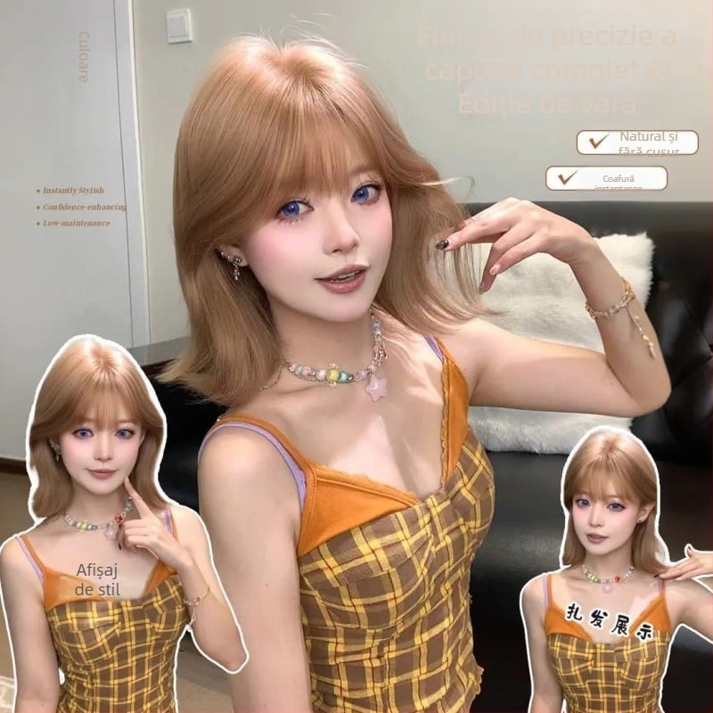 Perucă pentru femei, stil natural, acoperire completă a capului, păr sintetic rezistent la temperaturi înalte