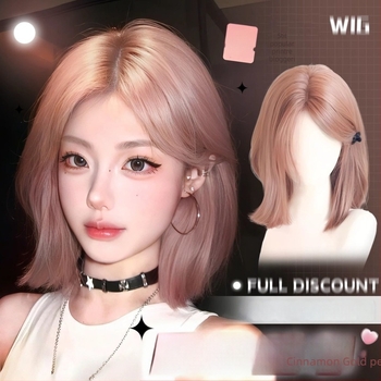 Perucă completă pentru femei cu păr scurt drept, stil coreean, breton înclinat, fibre rezistente la căldură, mecanism de procesare