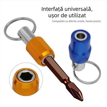Set de unelte cu adaptoare pentru schimbare rapidă, bituri cu mâner hexagonal, mecanism de eliberare rapidă și tijă de conversie