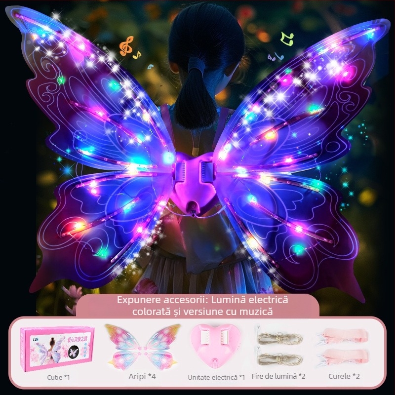 Aripi luminoase pentru copii: aripi de fluture și aripi de înger-elf, accesoriu pentru spate (Vară 2024)