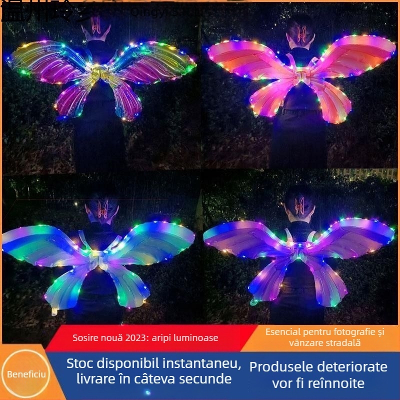 Aripi de fluture gonflabile luminoase – balon pentru spate, din plastic, în formă de inimă