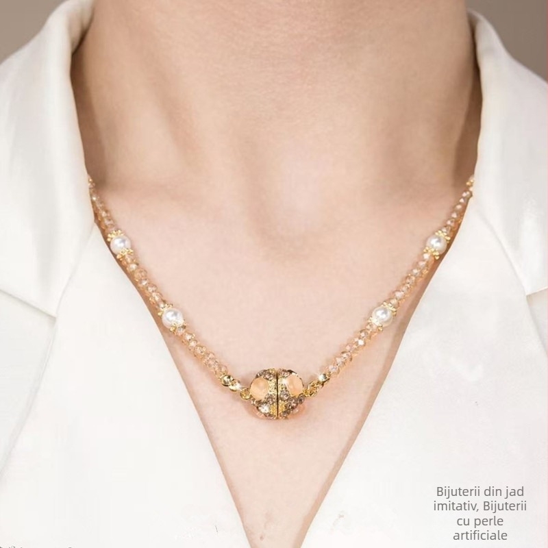 Colier din cupru cu sferă de cristal - stil lux ușor, încrustare cu cristal, Primăvara 2025