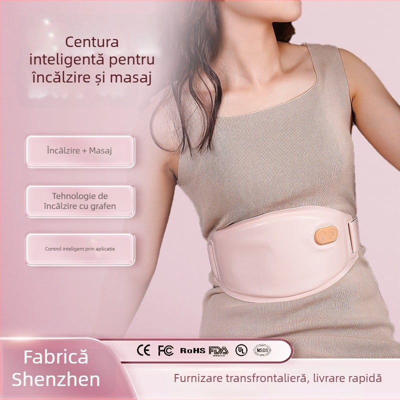 Centură de încălzire pentru menstruație cu încălzire infraroșu și masaj cu vibrații, încărcare USB, control prin aplicație/Bluetooth, trei niveluri de încălzire, Model P71