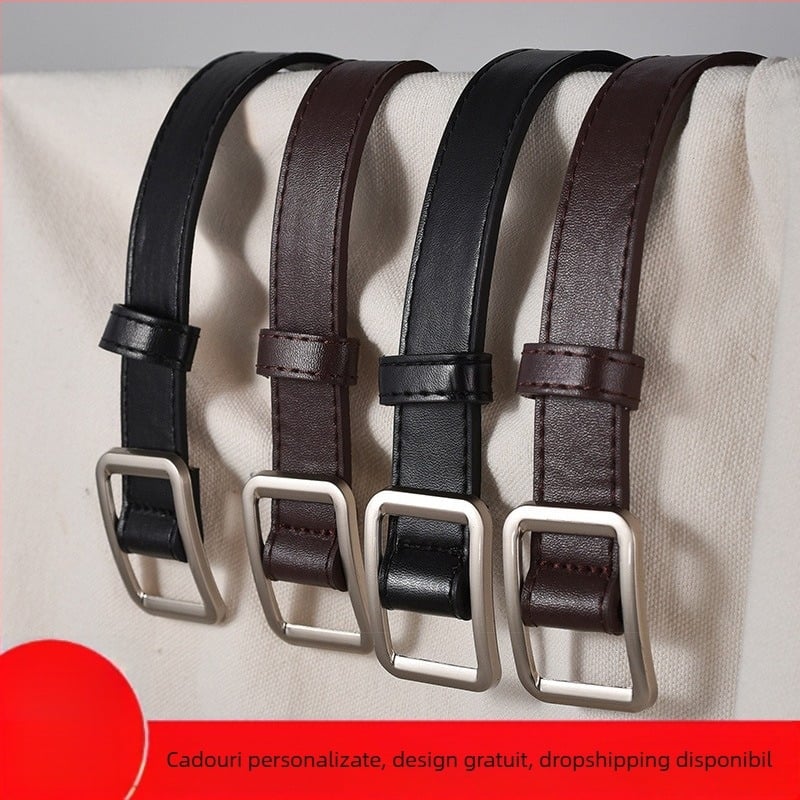 Centură unisex – piele PU, cataramă din fier, închidere netedă, lățime sub 2 cm, retro cu aer chinezesc, stil literar-artistic