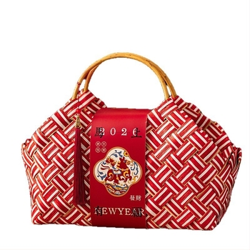 Coș cadou din bambus, țesut manual, stil chinezesc pentru cadouri de Anul Nou; material bambus; meșteșug: împletire din bambus; brand Hassan packaging