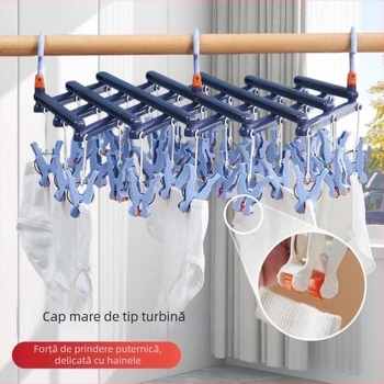 Uscător telescopic pliabil pentru haine cu 16 clipsuri – plastic, design pătrat modern, pentru șosete și haine
