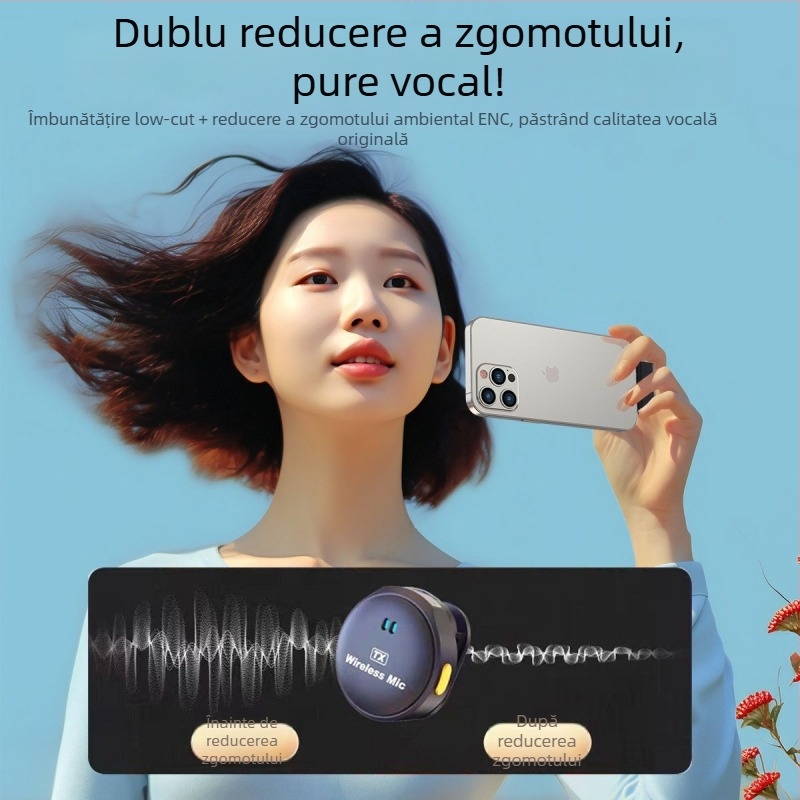 Microfon lavalier pentru streaming live (baterie încorporată; zgomot redus sub 60 dB; putere nominală 5)