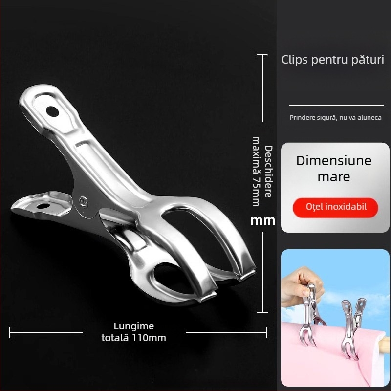 Clip din oțel inoxidabil pentru uscat haine – fix anti-vânt pentru șosete, potrivit pentru pilote, lenjerie și haine