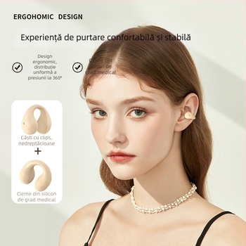 Căști cu clips pentru urechi, adevărate wireless, cu afișaj digital și carcasă de încărcare – Bluetooth 5.3, rază 10 m, stereo binaural