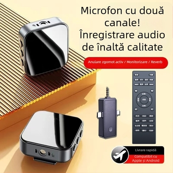 Set microfon și căști pentru streaming în direct cu microfon lavalier și card de sunet — cablat, microfon profesional de înregistrare, captare omnidirecțională, baterie încorporată 300–500 mAh, autonomie 3–6 ore