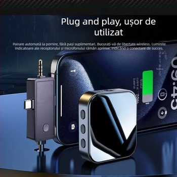 Set microfon și căști pentru streaming în direct cu microfon lavalier și card de sunet — cablat, microfon profesional de înregistrare, captare omnidirecțională, baterie încorporată 300–500 mAh, autonomie 3–6 ore