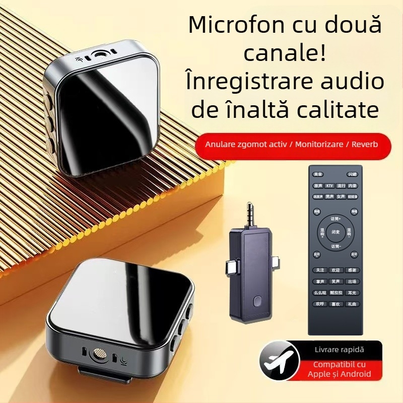 Set microfon și căști pentru streaming în direct cu microfon lavalier și card de sunet — cablat, microfon profesional de înregistrare, captare omnidirecțională, baterie încorporată 300–500 mAh, autonomie 3–6 ore
