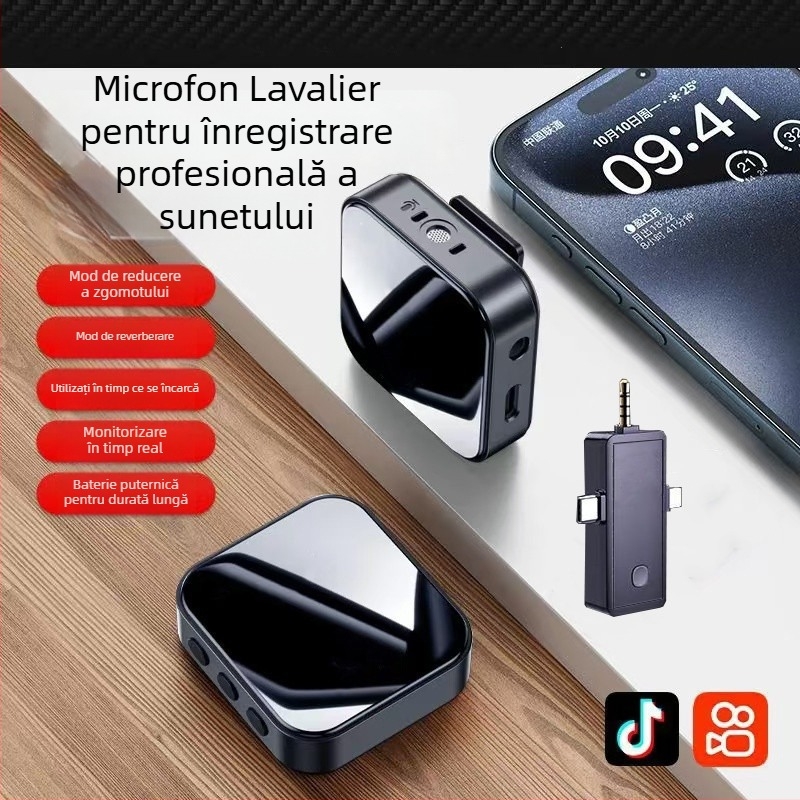 Set microfon și căști pentru streaming în direct cu microfon lavalier și card de sunet — cablat, microfon profesional de înregistrare, captare omnidirecțională, baterie încorporată 300–500 mAh, autonomie 3–6 ore