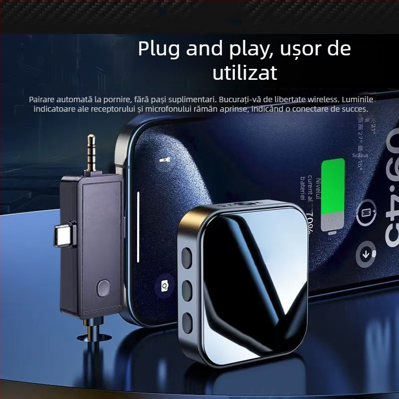 Set microfon și căști pentru streaming în direct cu microfon lavalier și card de sunet — cablat, microfon profesional de înregistrare, captare omnidirecțională, baterie încorporată 300–500 mAh, autonomie 3–6 ore