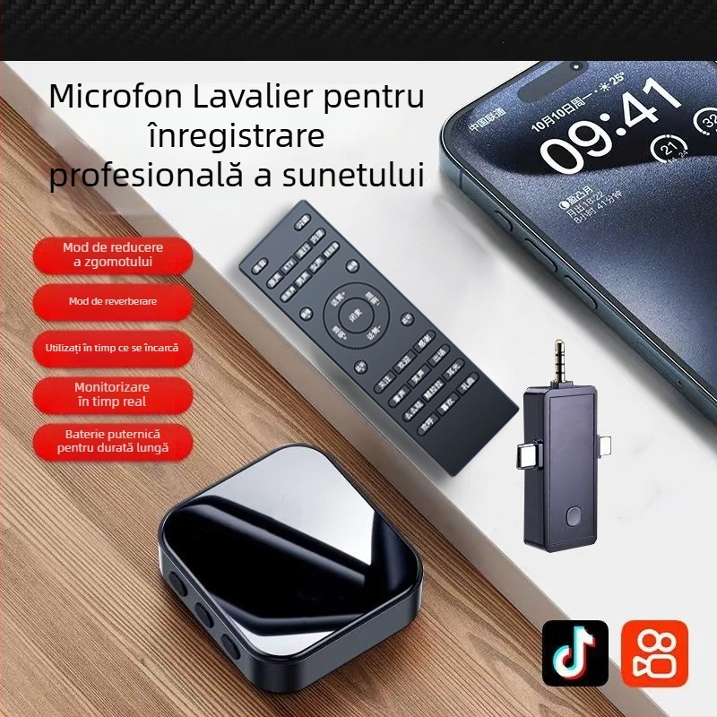 Set microfon și căști pentru streaming în direct cu microfon lavalier și card de sunet — cablat, microfon profesional de înregistrare, captare omnidirecțională, baterie încorporată 300–500 mAh, autonomie 3–6 ore